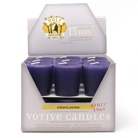 Mole Hollow Candles, Evening Jasmine Scented Votive Candles, 18 Votives Box