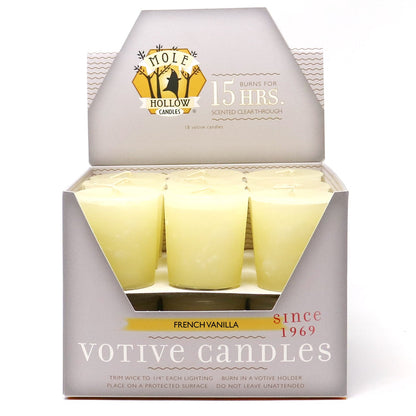 Mole Hollow Candles, French Vanilla Scented Votive Candles, 18 Votives Box