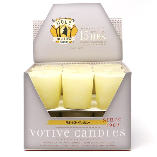Mole Hollow Candles, French Vanilla Scented Votive Candles, 18 Votives Box