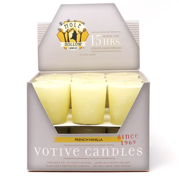 Mole Hollow Candles, French Vanilla Scented Votive Candles, 18 Votives Box