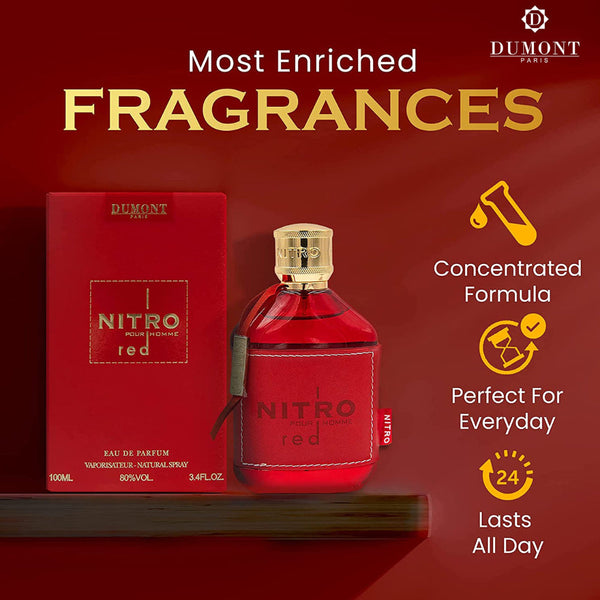Dumont Nitro Red 3.4 Fl Oz Eau De Parfum for Men – Rich Fruity Woody Floral Fragrance – Luxurious Long Lasting Scent