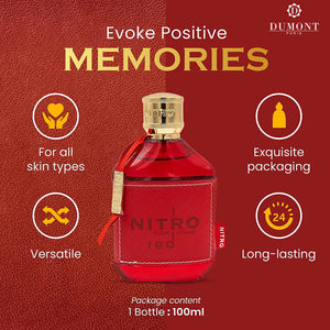 Dumont Nitro Red 3.4 Fl Oz Eau De Parfum for Men – Rich Fruity Woody Floral Fragrance – Luxurious Long Lasting Scent