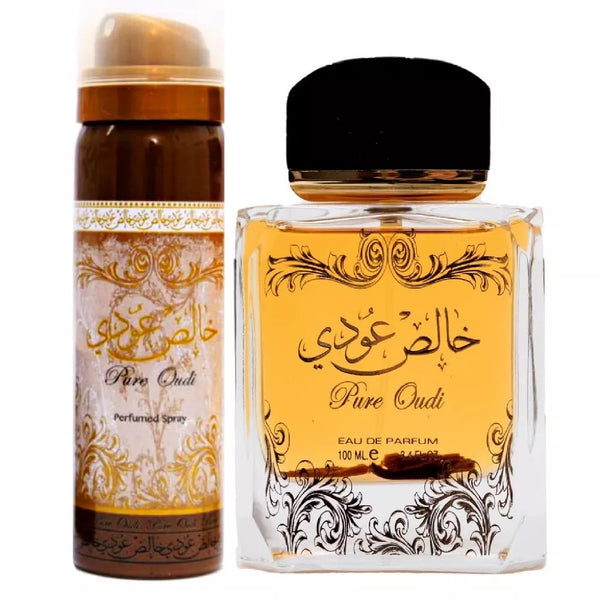 Lattafa Pure Oudi Eau de Parfum Spray Unisex Perfume, 100 ml + Deodorant Spray 50 ml