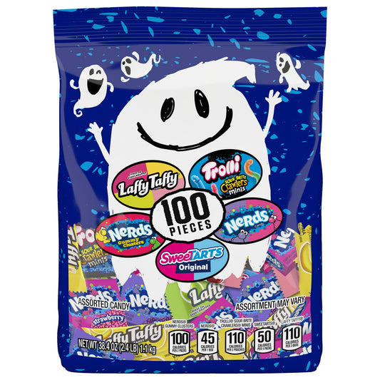 Ghost Goodies Halloween Candy Mixed Bag, SweeTARTS, Nerds, Trolli, Laffy Taffy, 38.4 oz Variety Mixed Bag, 100 Count