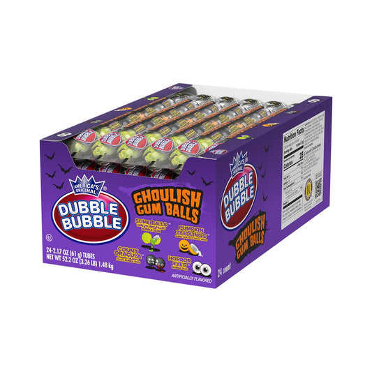 Dubble Bubble Halloween Ghoulish Gumballs 10-Ball Tubes - 24 Count Display Box