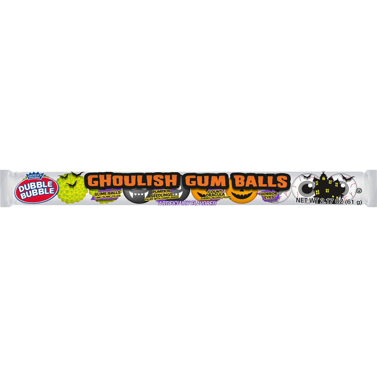 Dubble Bubble Halloween Ghoulish Gumballs 10-Ball Tubes - 24 Count Display Box