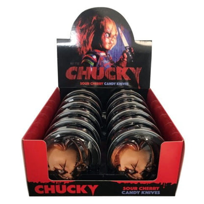 Halloween Childsplay Chucky , Sour Cherry Knife Candy, 1.2 Ounce Tin - 12 Count Display Box