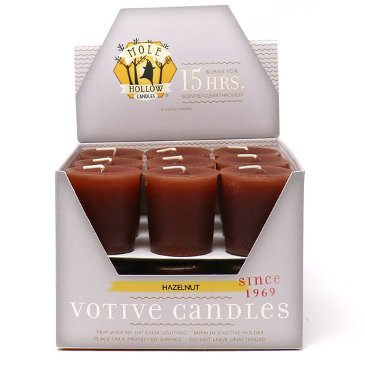 Mole Hollow Candles, Hazelnut Scented Votive Candles, 18 Votives Box