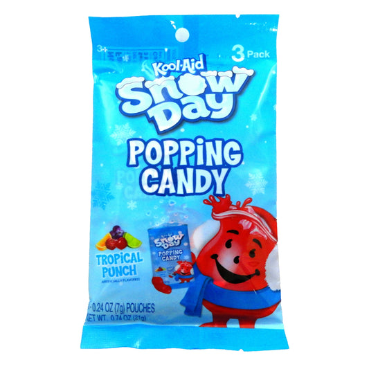 Hilco Christmas Kool-Aid Snow Day Popping Candy 3 Pack Bag, Tropical Punch Flavors - 12 Count Display Box