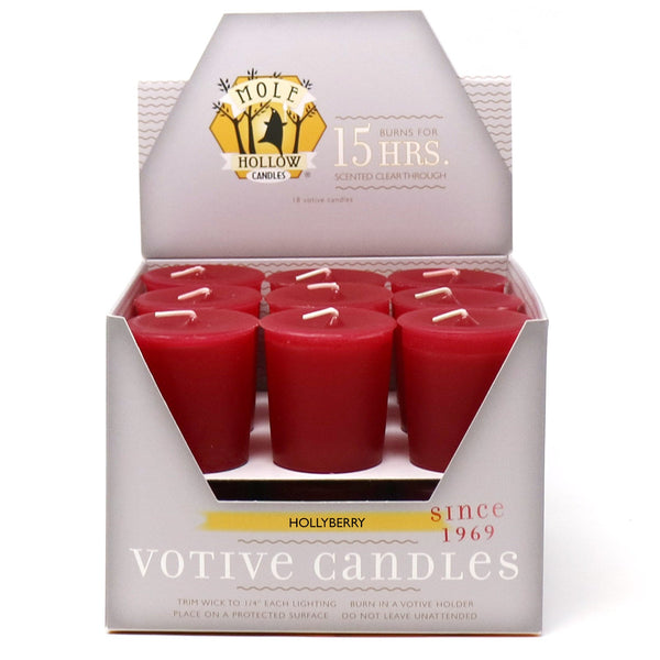 Mole Hollow Candles, Hollyberry Scented Votive Candles, 18 Votives Box