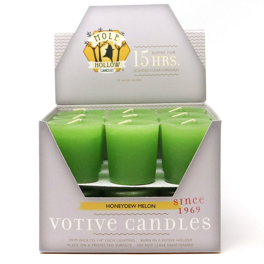Mole Hollow Candles, Honeydew Scented Votive Candles, 18 Votives Box