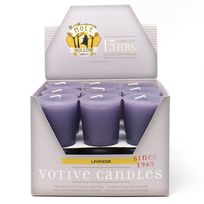 Mole Hollow Candles, Lavender Scented Votive Candles, 18 Votives Box