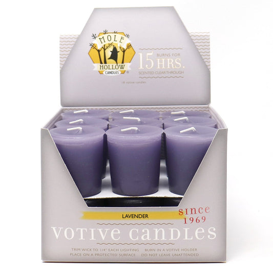 Mole Hollow Candles, Lavender Scented Votive Candles, 18 Votives Box