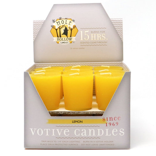 Mole Hollow Candles, Lemon Scented Votive Candles, 18 Votives Box