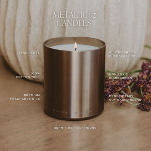 Warm and Cozy Soy Candle - Gold Metal Aluminum Jar - 10 oz