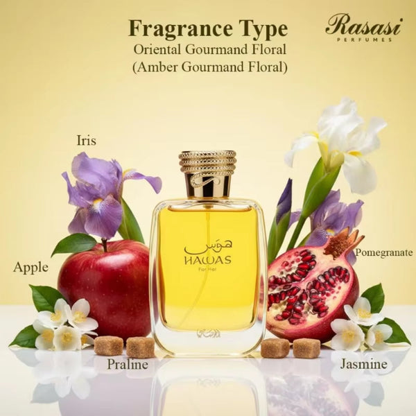 RASASI Hawas Eau de Parfum 100ML Premium Arabian Perfume for Women 3.4 Ounce Lasting Floral Pheromones Perfumes Cologne
