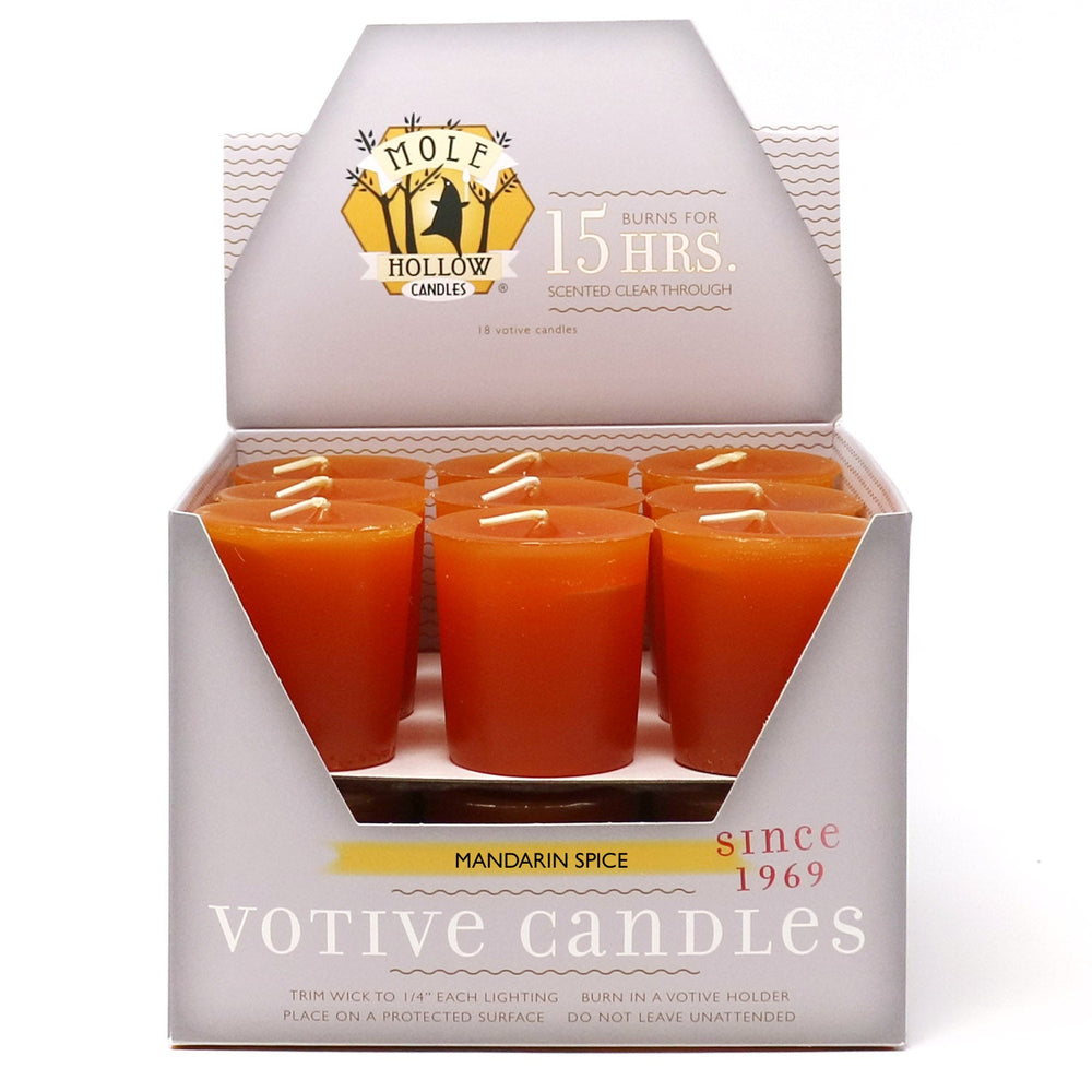 Mole Hollow Candles, Mandarin Spice Scented Votive Candles, 18 Votives Box