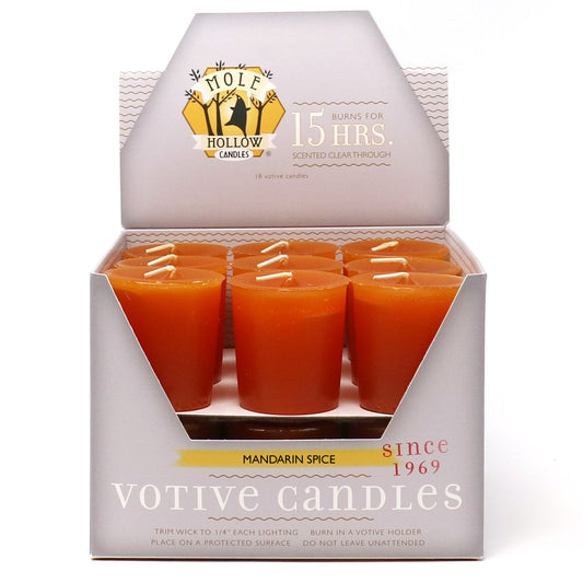 Mole Hollow Candles, Mandarin Spice Scented Votive Candles, 18 Votives Box