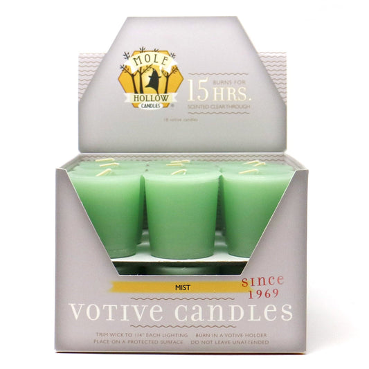 Mole Hollow Candles, Mist Scented Votive Candles, 18 Votives Box