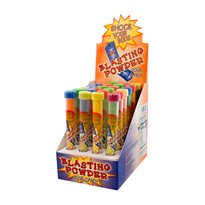 Squire Boone Blasting Powder Shock Your Buds Sour Candy Tubes - 24 Count Display Box