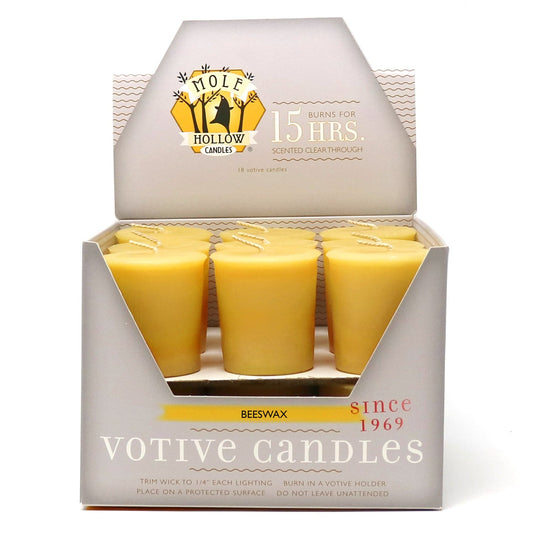 Mole Hollow Candles, Natural Beeswax Scented Votive Candles, 18 Votives Box