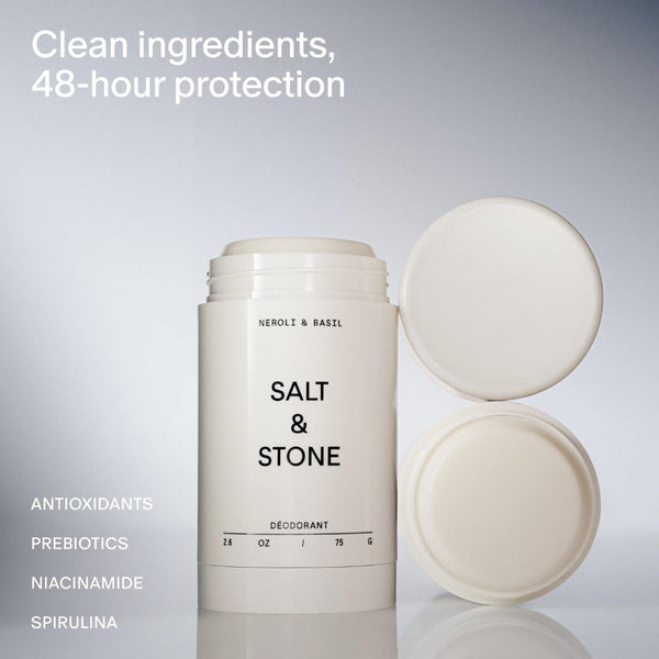 Salt & Stone Aluminum Free Deodorant | Extra Strength 48 Hour Protection for Women & Men | Made with Seaweed Extracts, Niacinamide & Prebiotics | Neroli & Basil