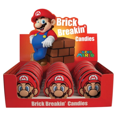 Nintendo Mario Brick Breakin' Candies, Cherry Flavored Hard Candy in Mario Shaped Tin - 18 Count Display Box