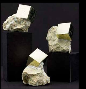 Cubic Pyrite Crystals in Host Rock, A Grade Quality
