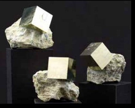 Cubic Pyrite Crystals in Host Rock, A Grade Quality