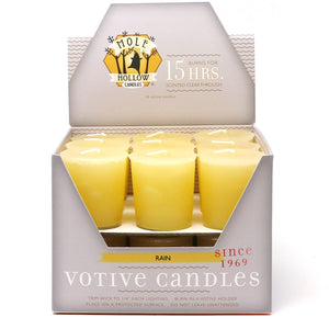 Mole Hollow Candles, Rain Scented Votive Candles, 18 Votives Box