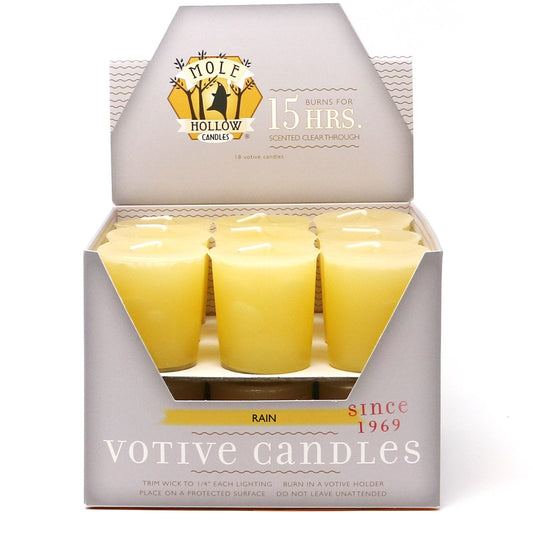 Mole Hollow Candles, Rain Scented Votive Candles, 18 Votives Box