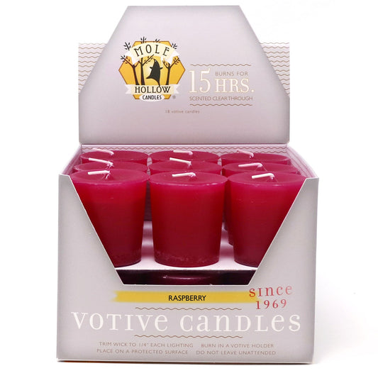 Mole Hollow Candles, Raspberry Scented Votive Candles, 18 Votives Box