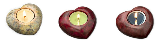 Hand Carved Soapstone Terra Lights, Heart Tea Light Holder