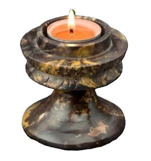 Hand Carved Soapstone Terra Lights, Pedestal Tea Light Holder, Dark Natural
