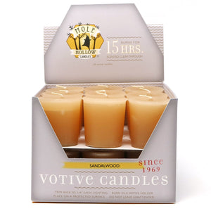 Mole Hollow Candles, Sandalwood Scented Votive Candles, 18 Votives Box