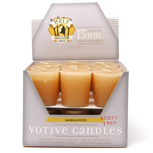Mole Hollow Candles, Sandalwood Scented Votive Candles, 18 Votives Box