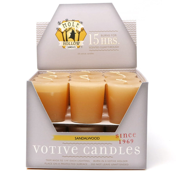 Mole Hollow Candles, Sandalwood Scented Votive Candles, 18 Votives Box