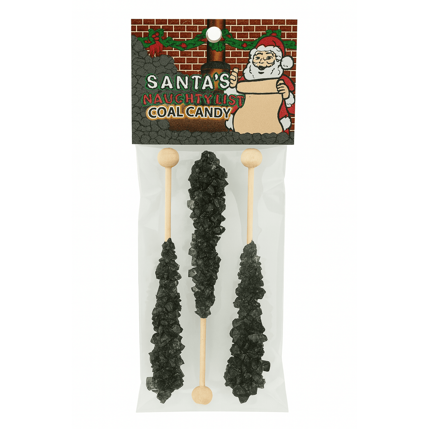 Santa's Naughty List Coal Rock Candy Sticks, Black, 3 Count Bag, 2.4 oz