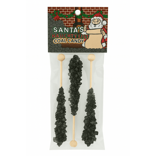 Santa's Naughty List Coal Rock Candy Sticks, Black, 3 Count Bag, 2.4 oz