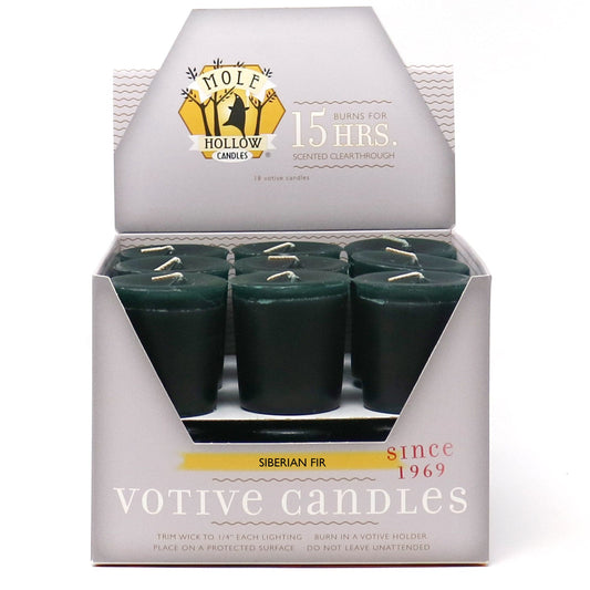 Mole Hollow Candles, Siberian Fir Scented Votive Candles, 18 Votives Box