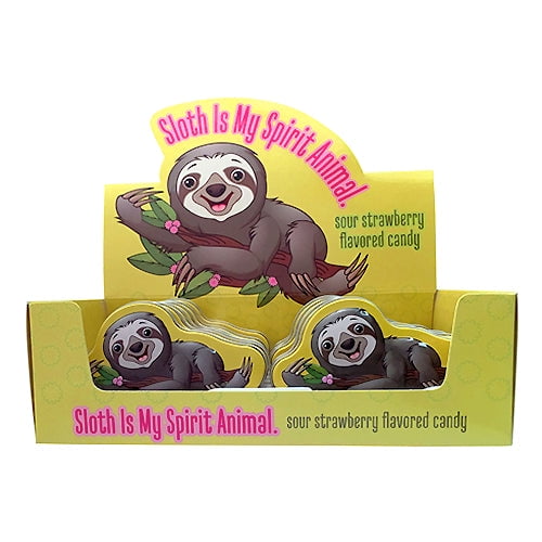 Sloth Is My Spirit Animal, 1 Ounce Strawberry Sloth-shaped Candy Tin - 12 Count Display Box