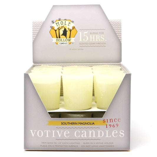 Mole Hollow Candles, Southern Magnolia Scented Votive Candles, 18 Votives Box