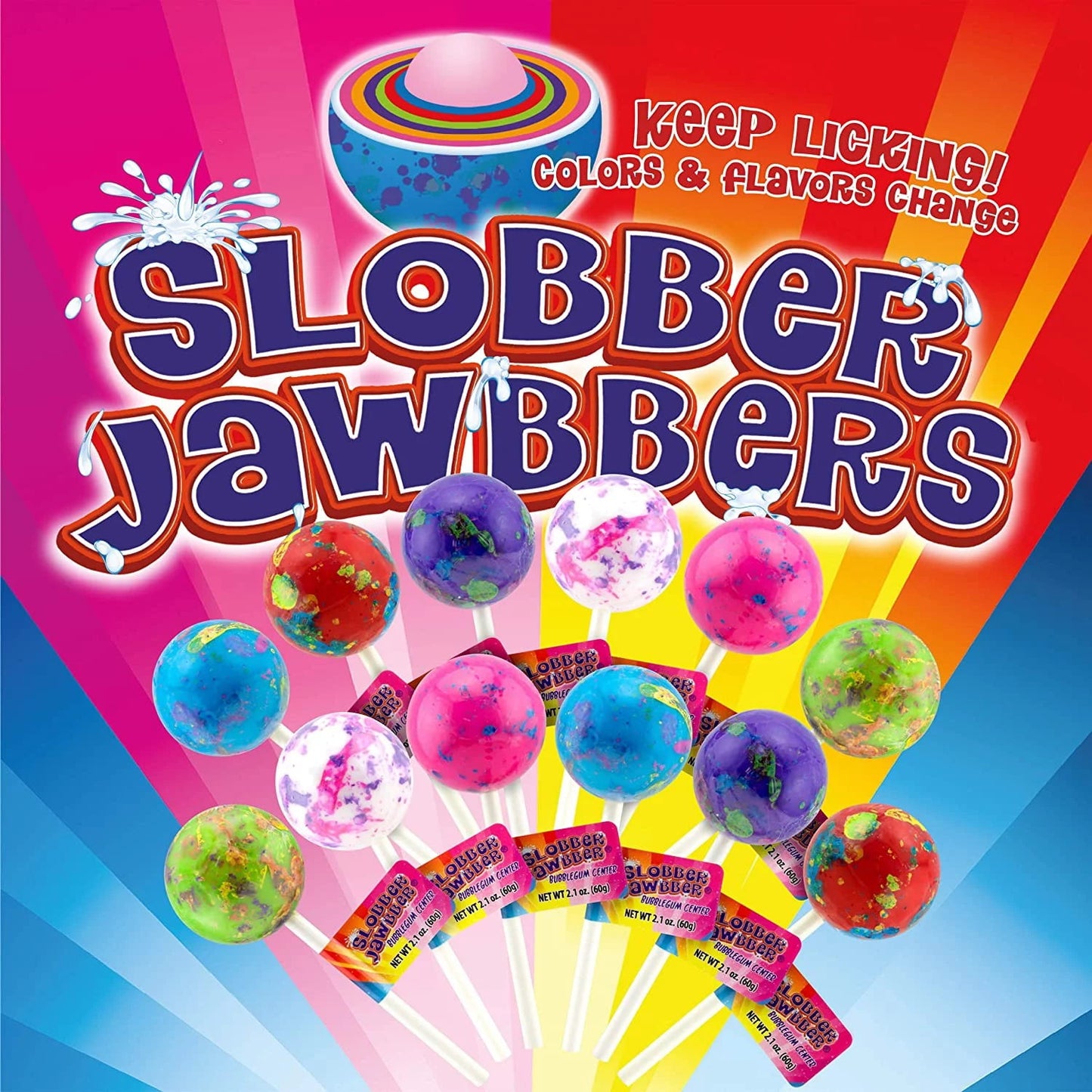 Squire Boone Slobber Jawbbers Jawbreaker Pops with Gum Center - 12 Count Box with EZ Load Tray