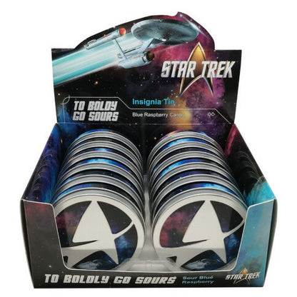 Star Trek To Boldly Go Sours, Blue Raspberry Candy, 1.5 Ounce Tin - 12 Count Display Box