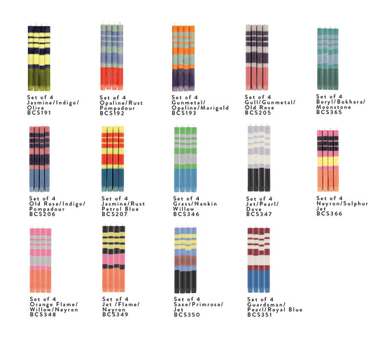 British Colour Standard Abstract Stripped Eco Dinner Candles, 24.5cm / 9.64'' H - Gift Box of 4
