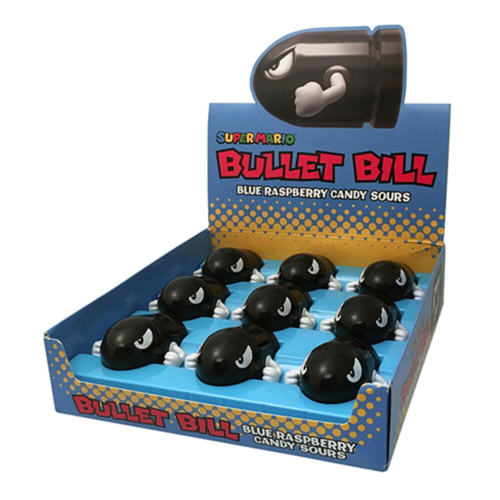 Nintendo Super Mario Bullet Bill Blue Raspberry Sours Candy, 6 Ounce Tin - 9 Count Display Box