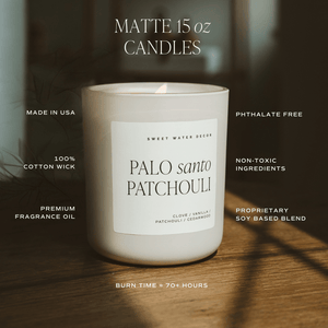 Palo Santo Patchouli Soy Candle - Tan Matte Jar - 15 oz