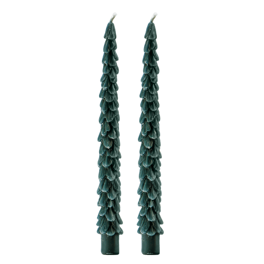 Green Tree Taper Candles - Set of 2