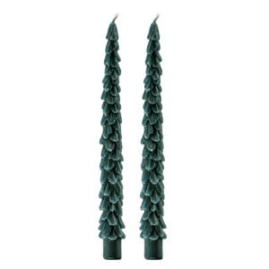 Green Tree Taper Candles - Set of 2