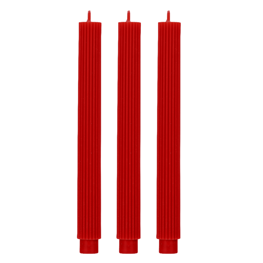 Red Fluted Taper Candles - Set of 3